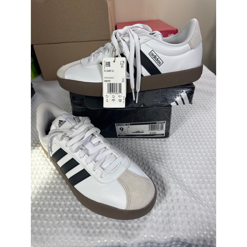Adidas Sneakers Womens 9 VL Court 3.0 White Black Gum ID8797 NIB